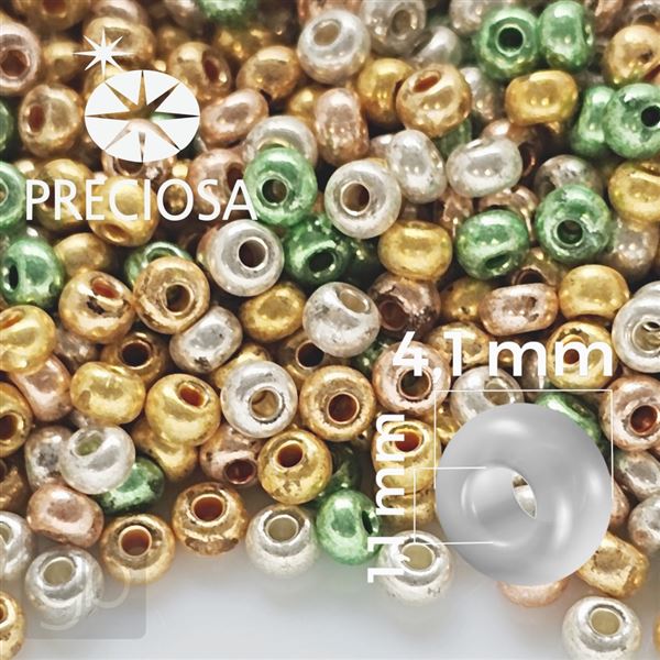 Preciosa rokajl MIX 6/0 4,1 mm Zelen Zlat Stbrn 50 g